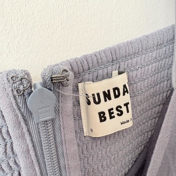 Aritzia Sunday Best Flirt Ruffle Dress Dusty Blue Grey Size 8 - Picture 6 of 7